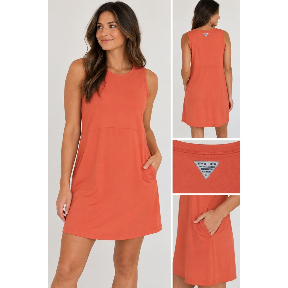 Columbia PFG Freezer III Dress Womens XL Coral Orange Sleeveless Pockets FL9895